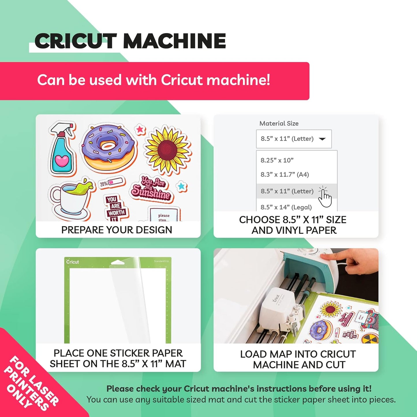 Clear Sticker Paper for Laser Printer - (20 Sheets), 8.5 x 11" Letter Size, Glossy Vinyl Sticker Paper - Perfect for Crafting and Vibrant Designs