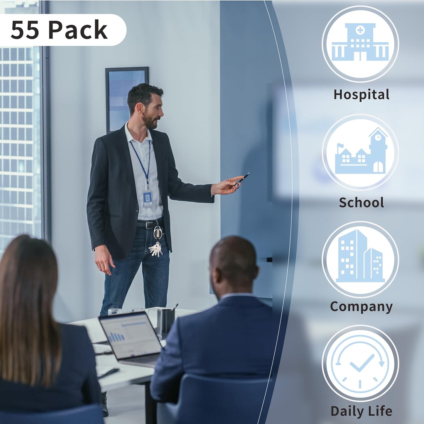 Badge Reel, 55 Pack Retractable Badge Holders with Stainless Steel Clip and 360° Rotating Key, Retractable Keychain with Extra-Long Cord and Secure Snap Fastener for School, Company, Hospital