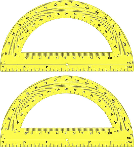 Zonon 2 Pcs 6 Inch Plastic Protractor Math Protractors 180 Degrees Angle Measurement, Translucent for Geometry Classroom Kid Student School Office Supplies(Yellow)