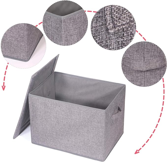 3 Pack Large Foldable Storage Box with Lids Fabric Storage Cube Organizer Cloth Containers Bins Baskets for Closet Clothes Clothing Bed Room