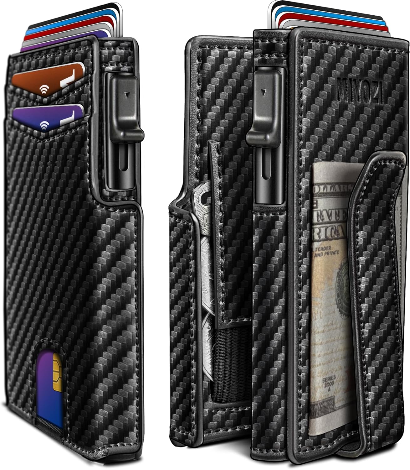 Men Wallet,with Money Clip Coins Pocket ID Window,Slim Front Pocket RFID Blocking Pop-up Card Holder 3.9"x 2.7", Gift Boxed