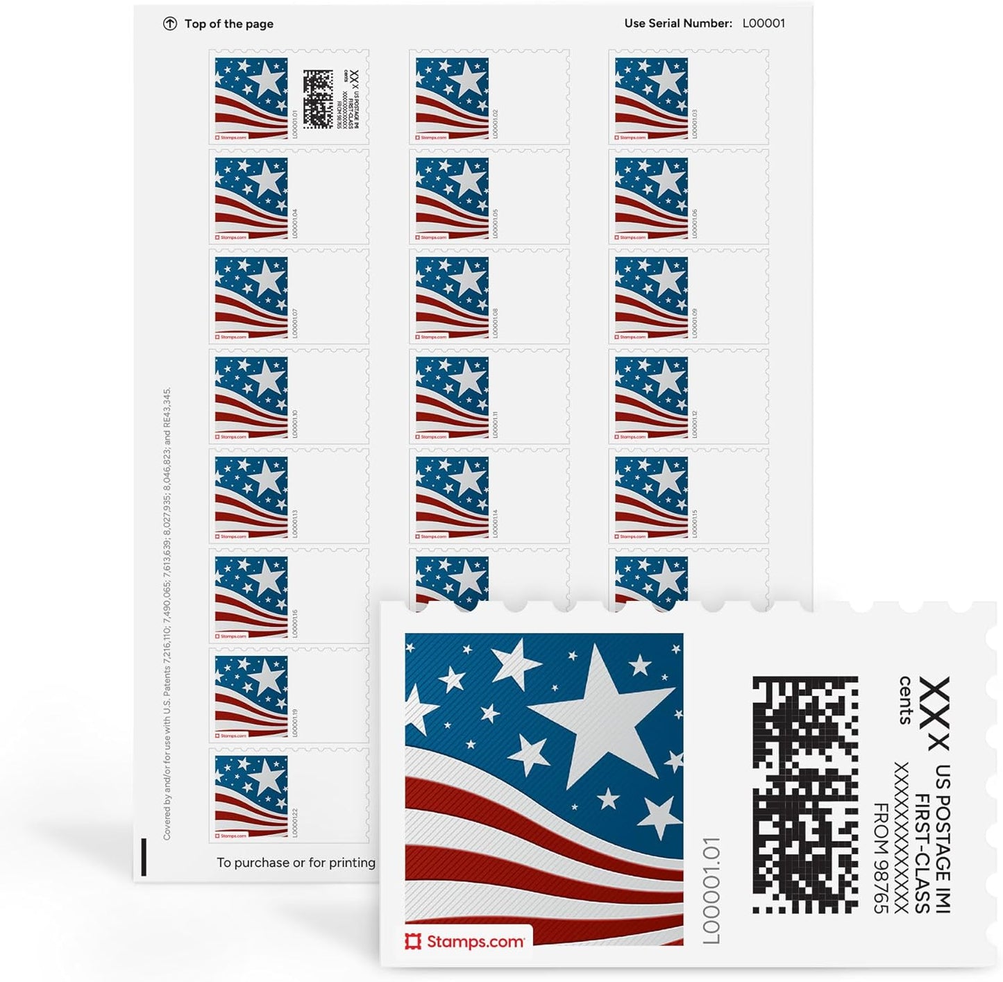 Star Spangled NetStamps 1200-Pack (50 Sheets) Printable Postage Labels (Stamps.com Subscription Required) - Print Approved Postage - Inkjet & Laser Printers - Business, Personal, Home