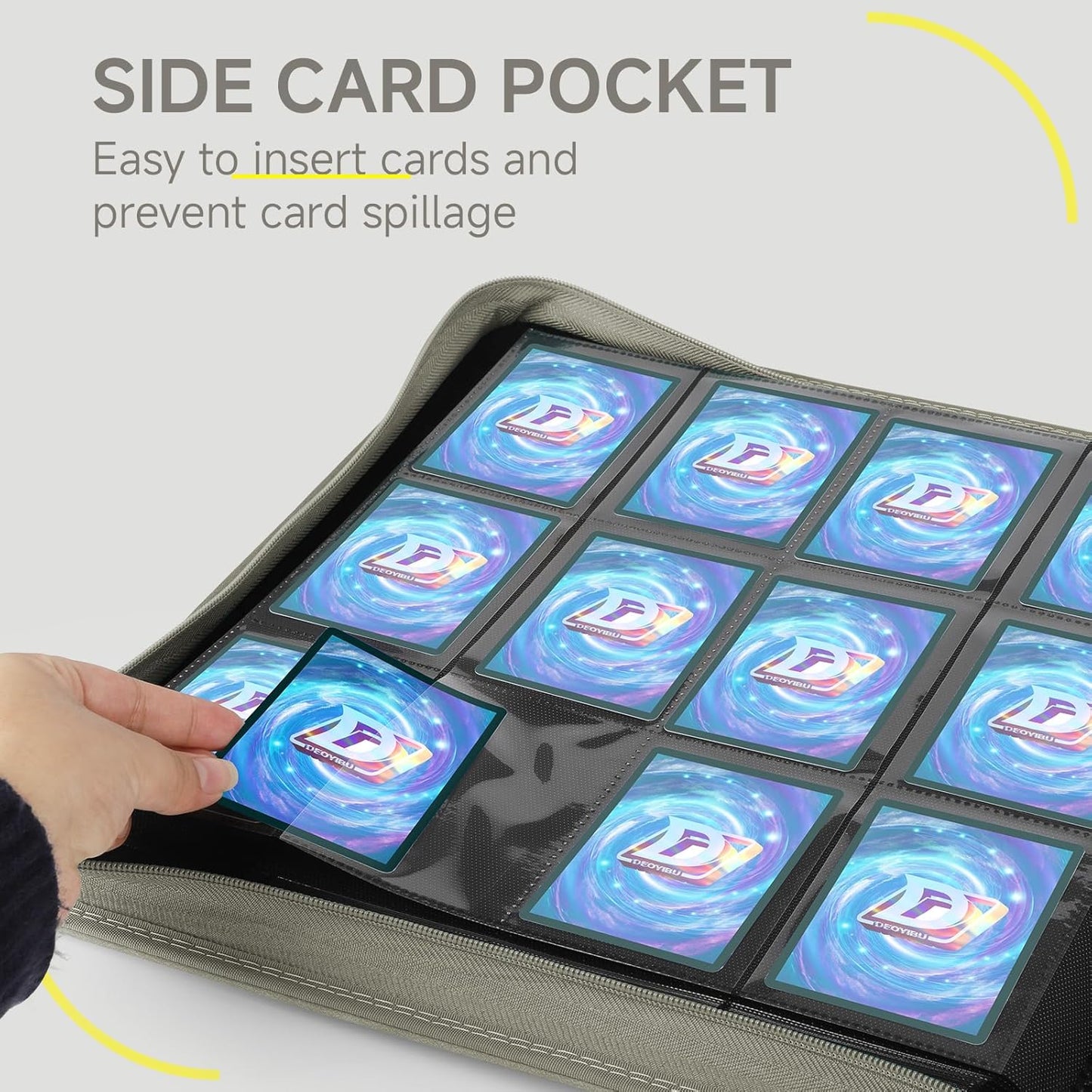 Trading Card Binder with Zip,12 Pockets Card Binder,720 Double Sided Pocket Card Collection Binder,Card Album Card Folder for MTG,TCG,Sports Cards,Game Cards,Grey