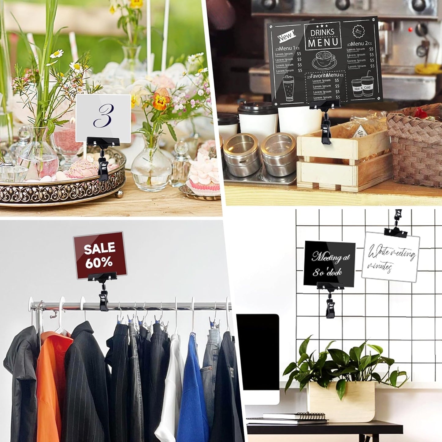 Mlici Sign Clips for Display, 26 Pack Plastic Sign Holder Clips for Retail, Double Sided Swivel Price Label Holder Clips, Rotatable Merchandising Pop Clips for Home Office Retail Store Display, Black