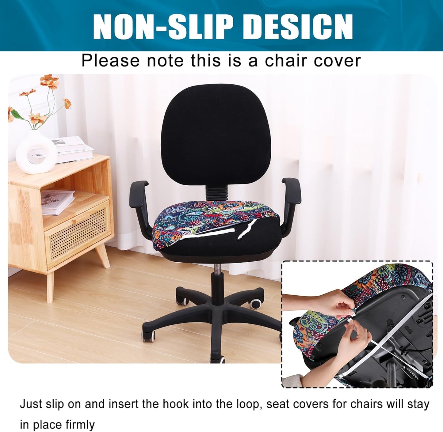 Smiry Printed Office Computer Chair Seat Covers, Stretch Fit Universal Desk Rotating Chair Cover Washable Removable Seat Cushion Protectors - Blue Green