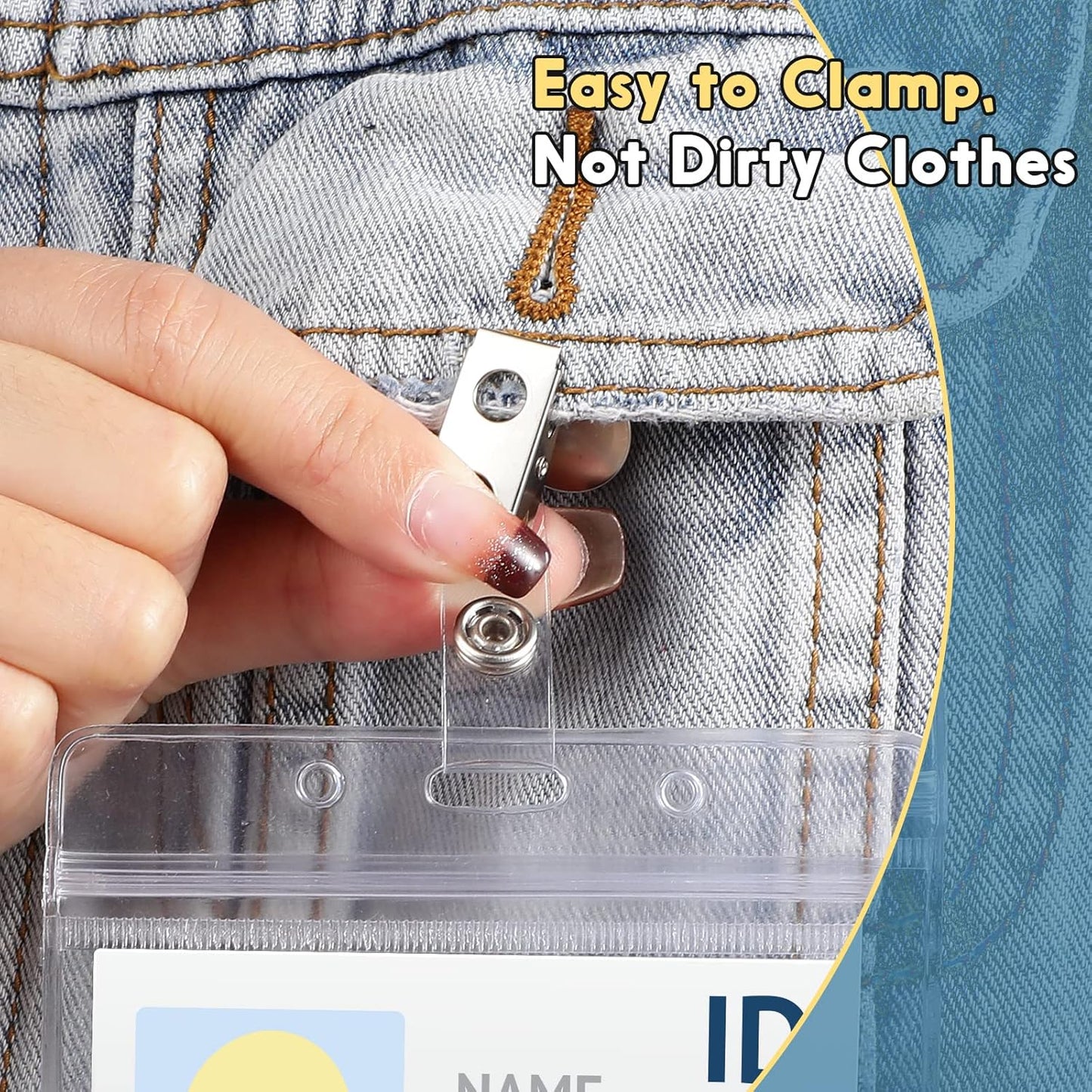 300 Sets Clip on Name Tag Clear Name Badge with Clip Waterproof PVC ID Badge Holder Transparent Name Tag Holder with Resealable Zipper Seal and Metal Badge for Teacher Worker