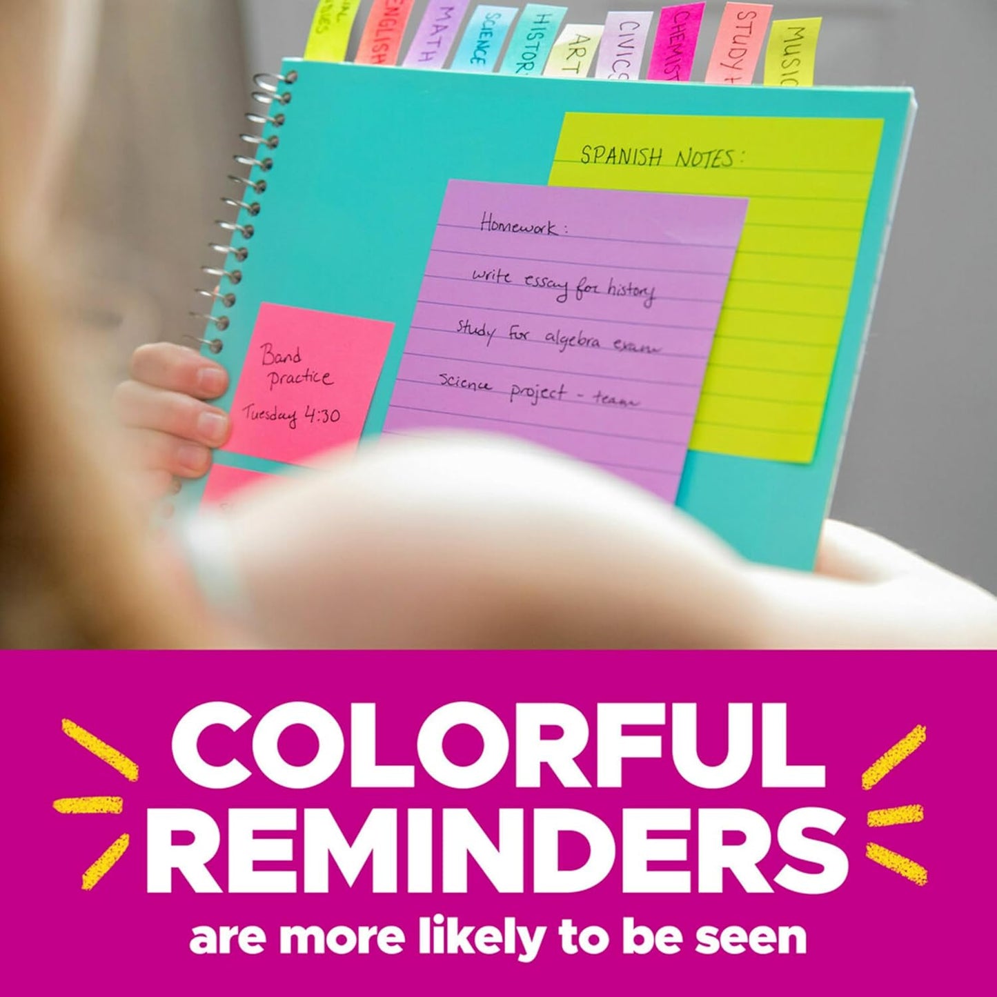 Post-it Super Sticky Notes, 3x3 in, 6 Pads, 2X The Sticking Power, Energy Boost Collection, Bright Colors (Orange, Pink, Blue, Green),Recyclable (654-6SSAU)