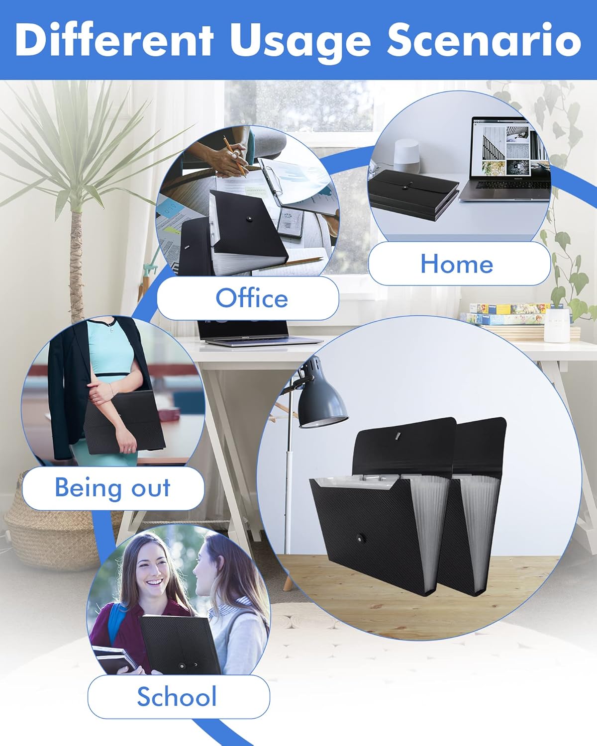 Cesil 2Pcs Expanding File Folders, 13 Pockets File Organizer Accordion File Holder with Elastic Buckles Closure, A4 Paper Document Organizer for Home School Office