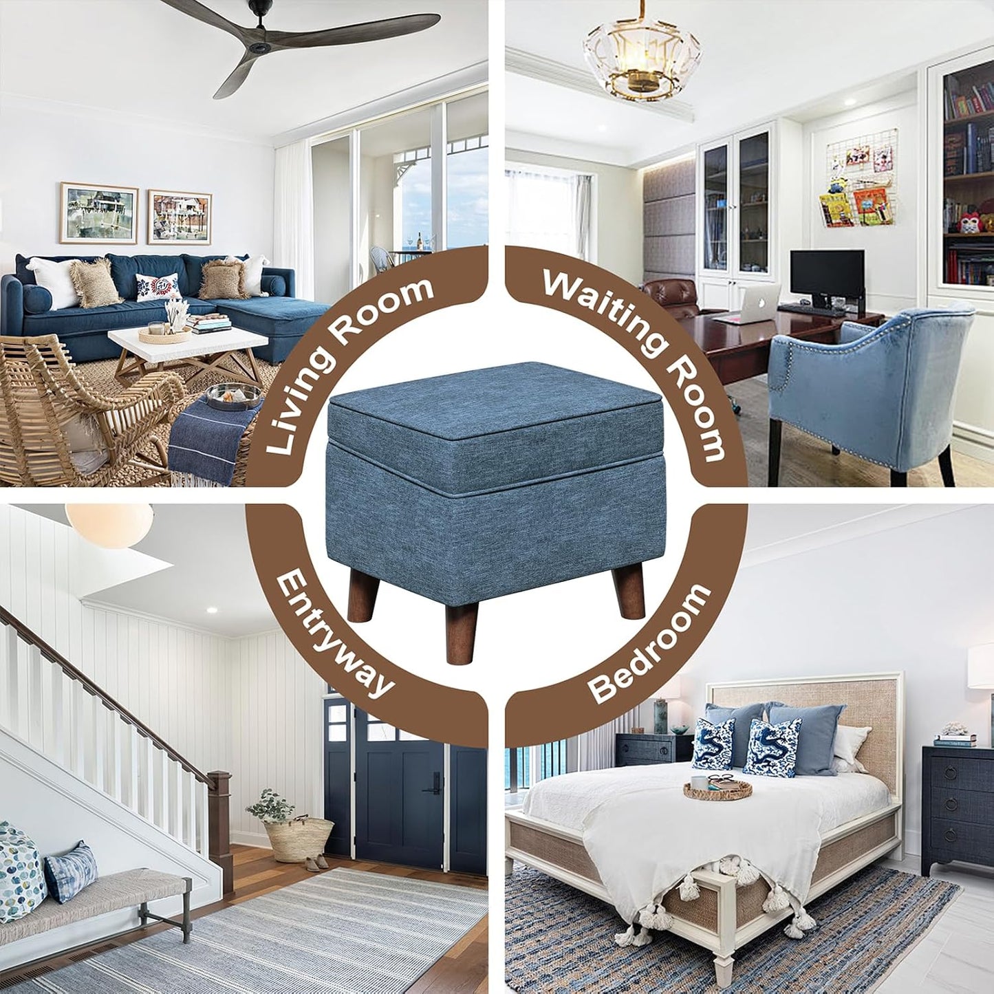 Storage Ottomans with Adjustable Cover, BOGO, Soft Step Stool, Footrest and Seat, Ottoman Foot Rest Set for Living Room, Bedroom, Dorm, Blue