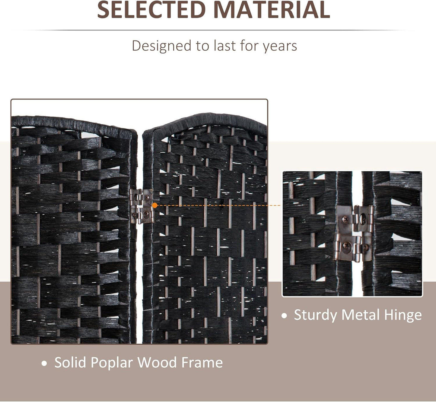 NicBex Room Divider 6 Panel Room Dividers with Wicker Weave Design Partition Room Dividers and Folding Privacy Screens 6 FT Wall Divider for Office, Room Separation,106.25"W x 0.75"D x 70.75"H, Black