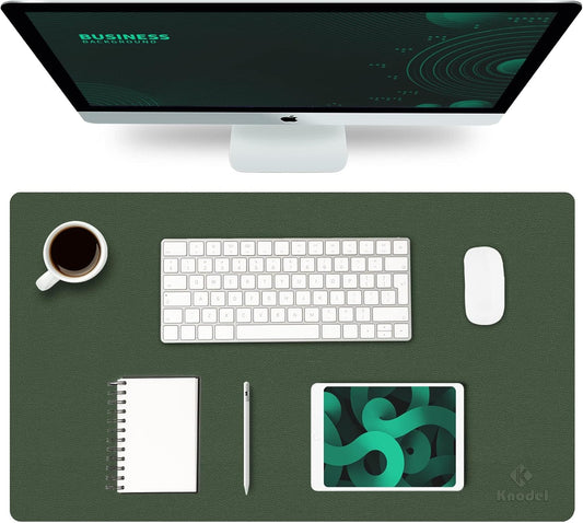 K KNODEL Small Office Leather Desk Mat, Mouse and Keyboard Pad, Computer and Laptop Mat, Desktop Protector and Cover, Writing Pad and Blotter (23.6"x13.8", Dark Green)