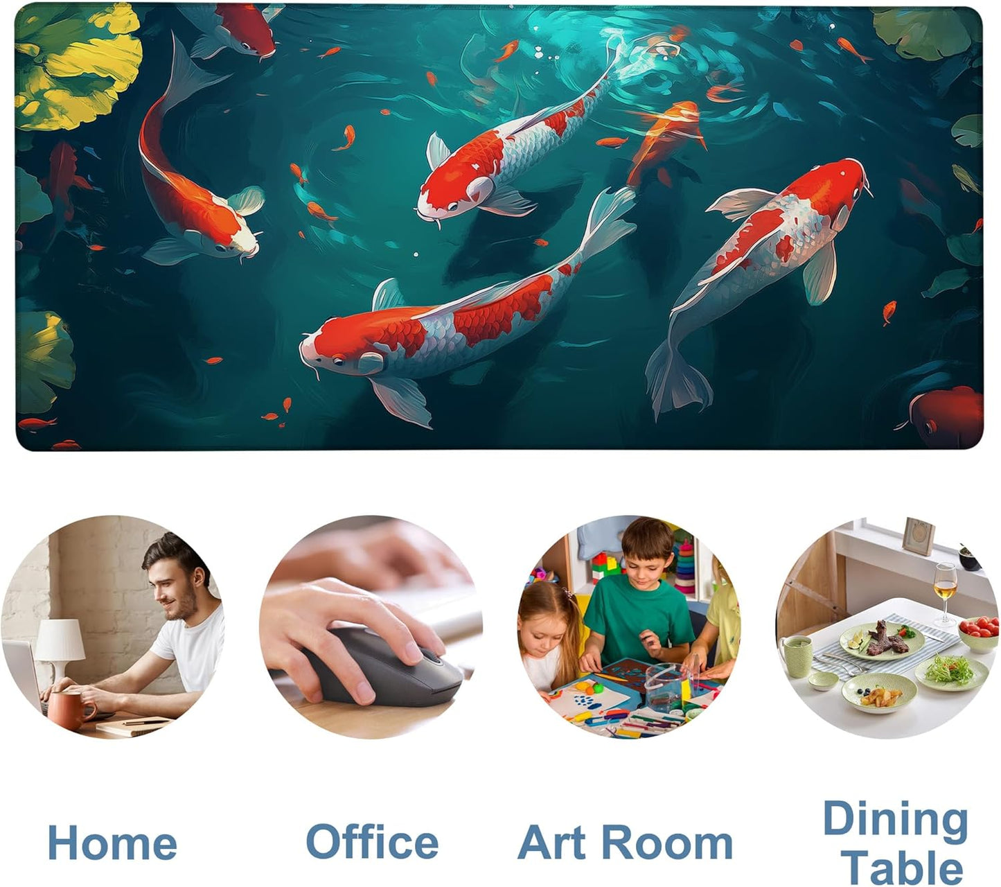 Large Mouse Pad Koi Fish Gaming Desk Pad Computer Keyboard Non-Slip Waterproof Mouse Mat with Rubber Base and Stitched Edges Entertainment Office Writing Desk Mat 35.4 x 15.7 Inches