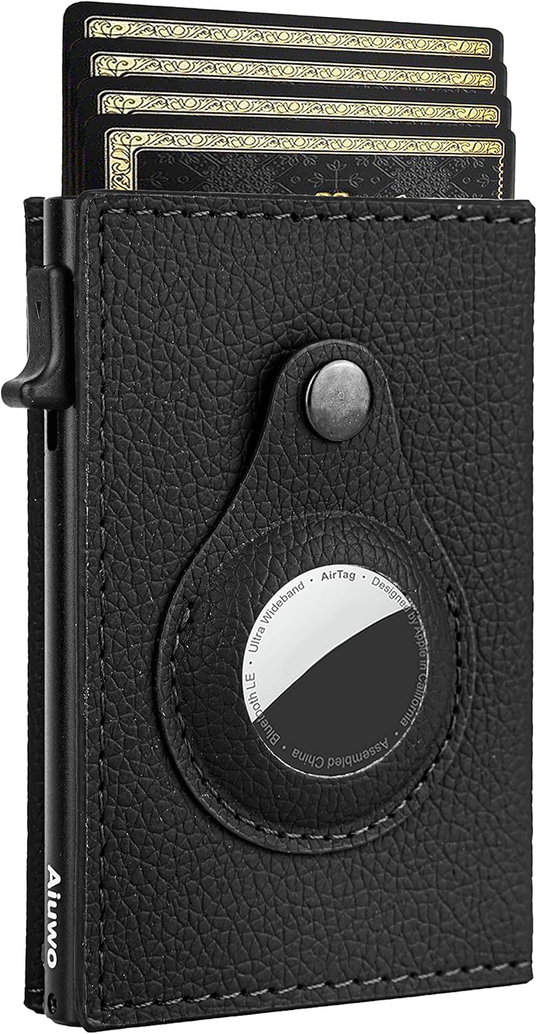 Aiuwo Airtag Wallet for Men,Mens Wallet Card Holder,Smart,Slim,Minimalist Wallet,Credit Cards Holder RFID Blocking Wallet (Airtag Wallet, Lichee Black)