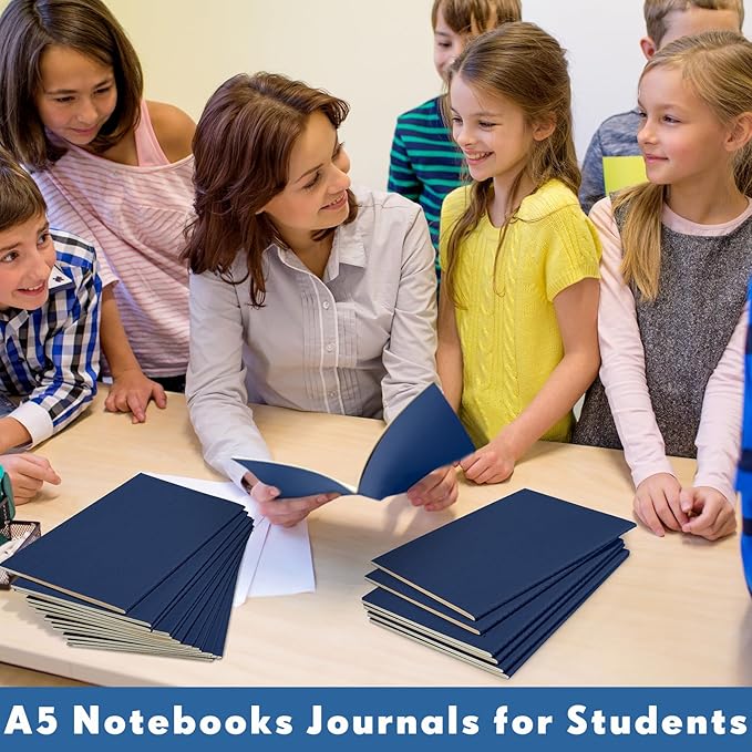 Mimorou 100 Pcs Kraft Notebook Journals 5.5 Inch x 8.3 Inch A5 Softcover Notebooks Bulk for Writing Sketch Office Notepad with 60 Pages 30 Sheets (Navy,Unlined)