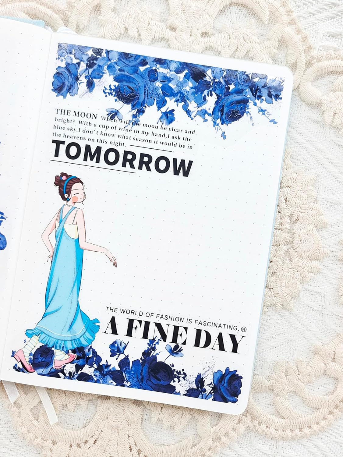 WT Cobalt Blue Wide PET Tape, Single Roll, Original Designs, Floral Decors, Transparent Clear Adhesive, Junk Journal Scrapbook Bujo Planner DIY Craft Supplies Gifts, Watercolor Flower