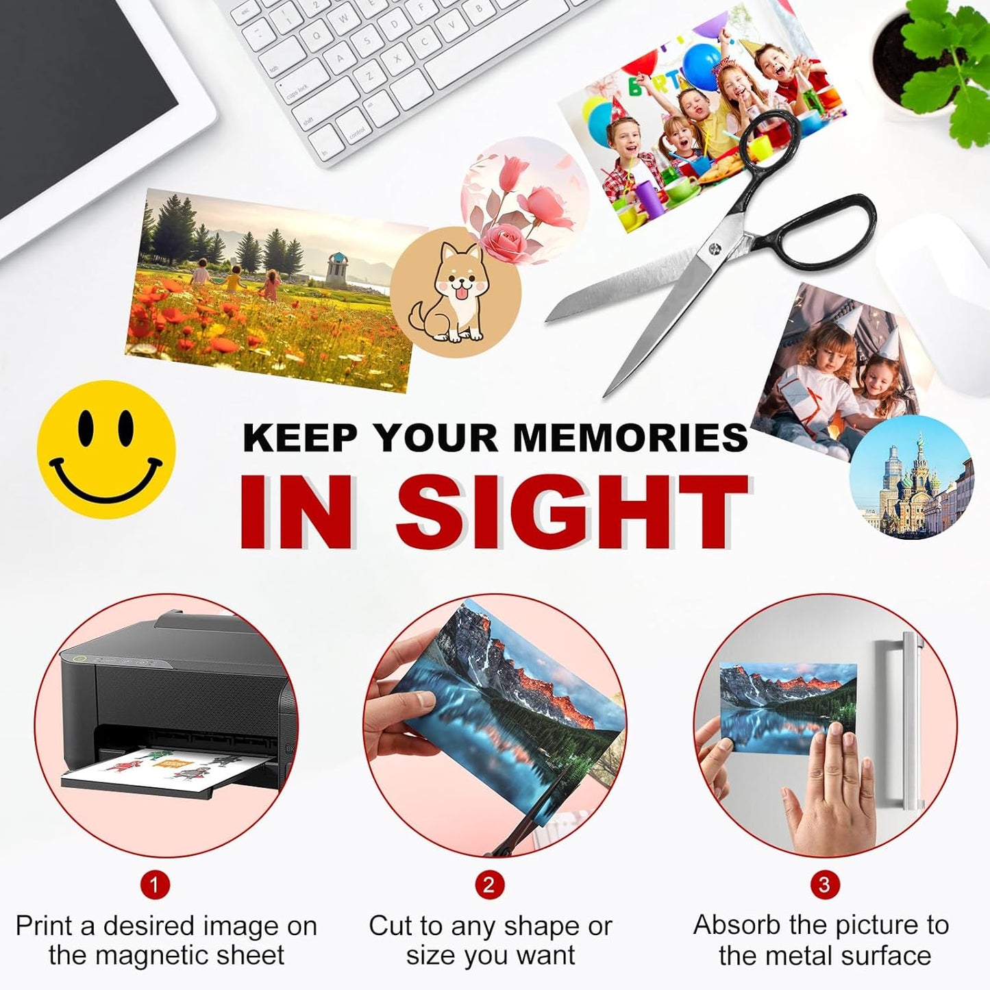 Thaibear Printable Magnetic Sheets, 8.5" x 11", 6 Pack Glossy Flexible Magnet Paper Sheets for Inkjet Printer, Magnetic Sheets Non Adhesive for Photo, Die Storage and Picture Magnets