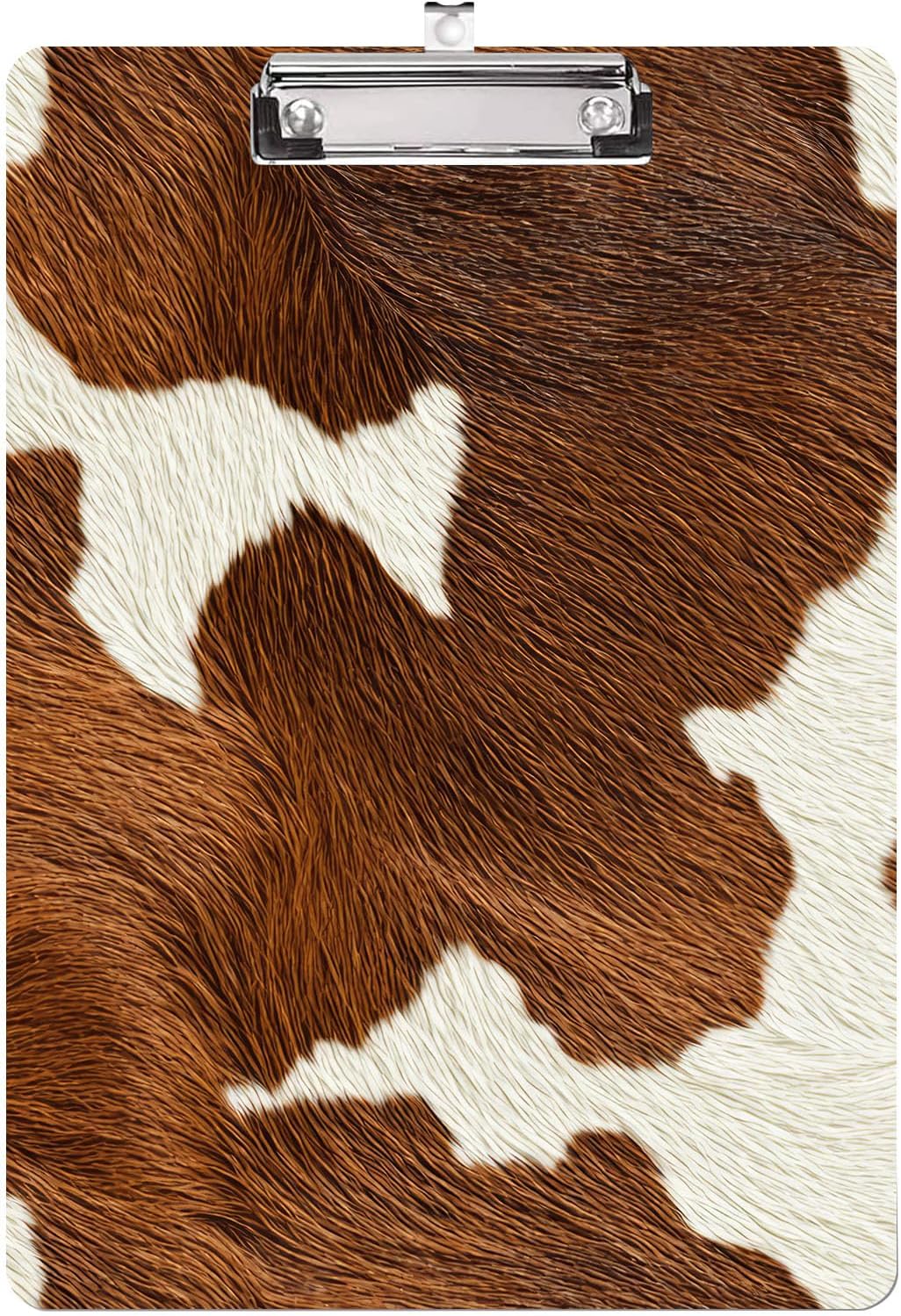 Cowhide Clipboard,Decorative Acrylic Clipboard with Low Profile Metal Clip for Office,School,Teachers,Students Standard Letter Size 9x12.5