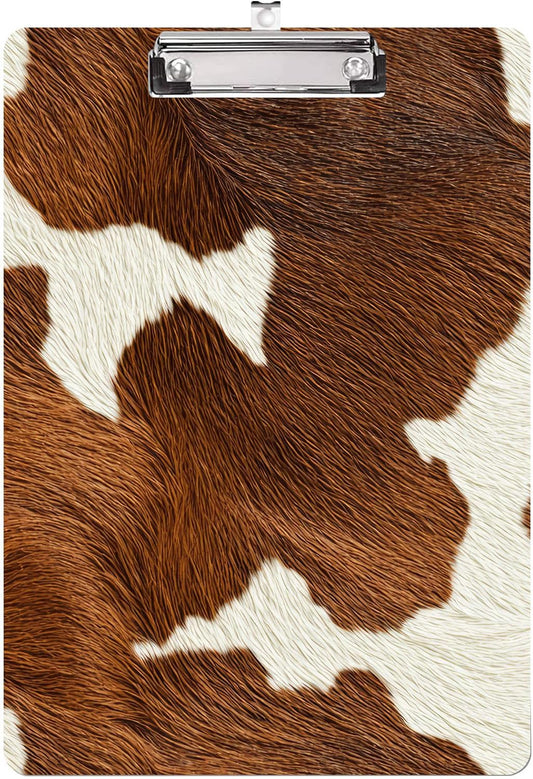 Cowhide Clipboard,Decorative Acrylic Clipboard with Low Profile Metal Clip for Office,School,Teachers,Students Standard Letter Size 9x12.5