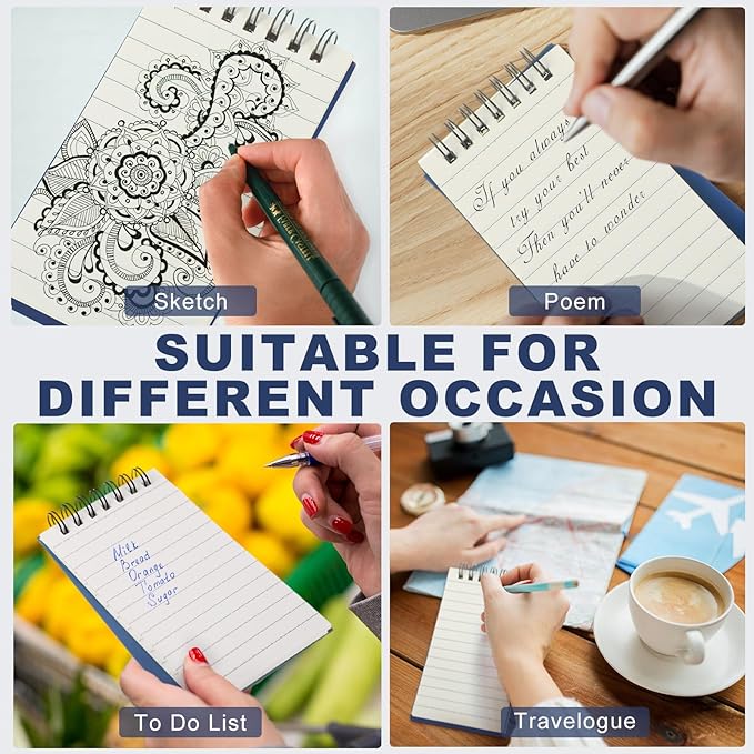 Tenceur 2 Pcs Pocket Notebook Bulk Small 3x5 Inch Spiral Notepads Mini Top Bound Notebook with Lined 120 Pages Ruled Memo Pads for Office College Nurse Essentials Back to School Gift (Blue)