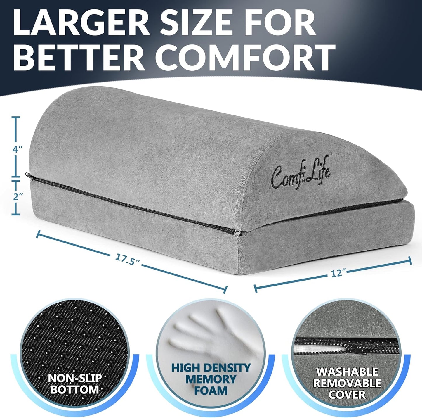 ComfiLife Foot Rest for Under Desk at Work – Adjustable Desk FootRest for Office Chair, Gaming Accessories – Ergonomic Teardrop Design for Back, Hip & Leg Pain Relief – 100% Memory Foam (Gray)