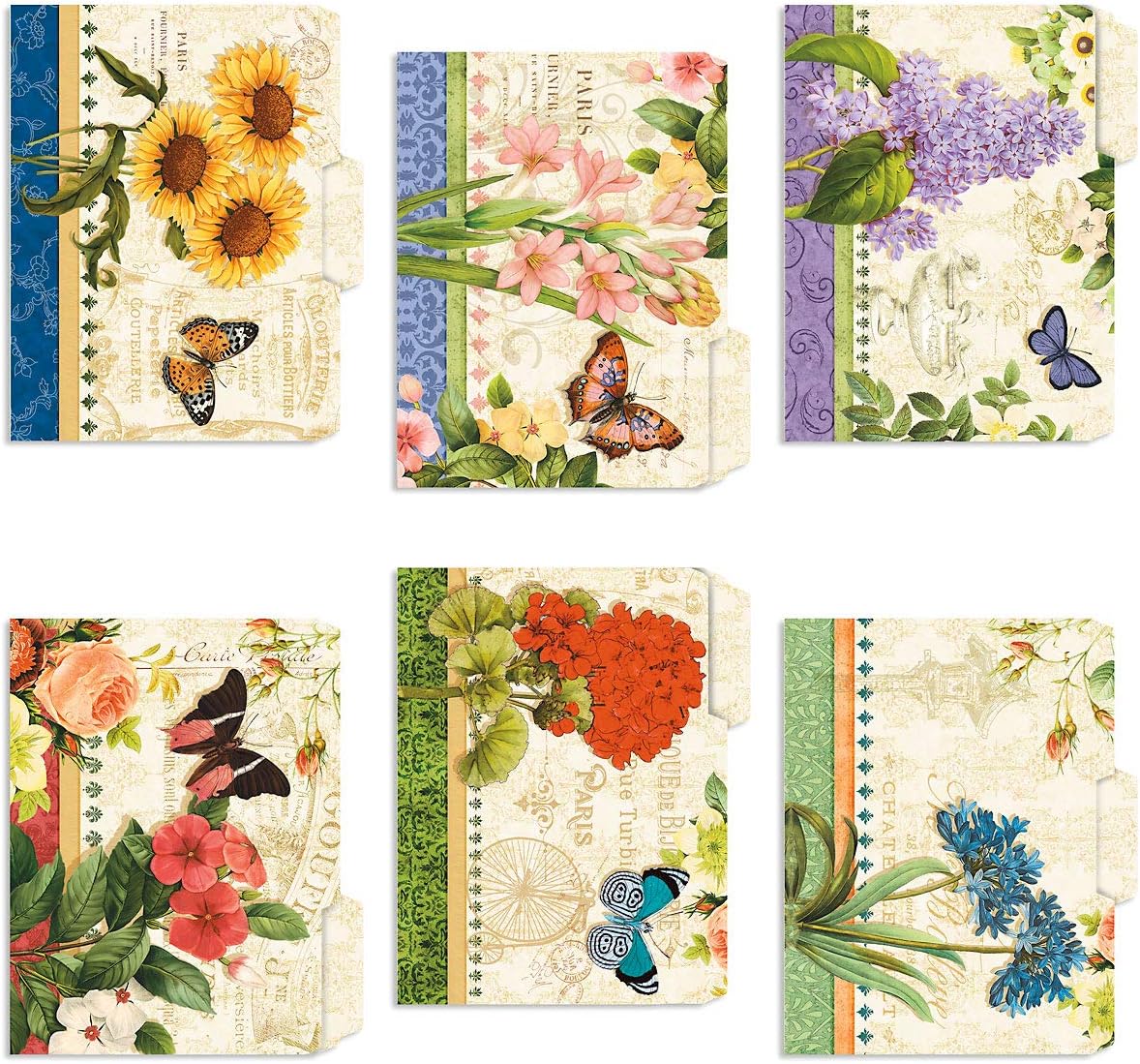Current Grande Fleur File Folders Value Pack - Bulk Set of 24, 6 Pretty Decorative Designs, 1/3 Cut Tabs, Heavy-Duty Paper Stock, Office Supplies for Home & Work, 9-½” x 11-¾” Letter Size