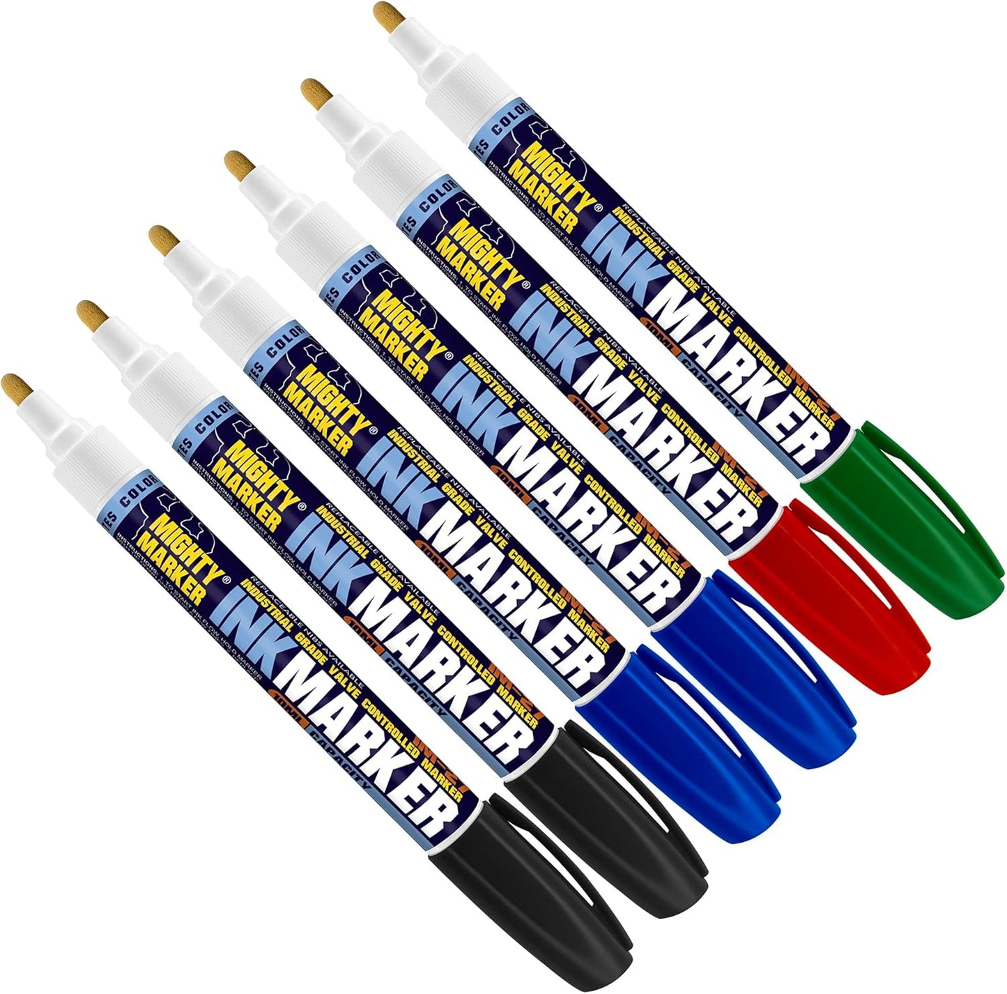 IM-27 Ink Marker, 2.3mm Medium Tip, Alcohol-Based Quick-Dry Permanent Ink, Waterproof, Safe for Most Surfaces, Clip Cap, 6 Bonus Tips, Valve Action, 10ml, 6 Pack (Assorted)