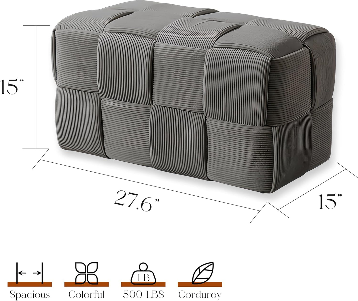 Ottoman Foot Rest Soft and Comfortable Ottoman Square Corduroy Woven Design Sofa Stool (Grey-L)