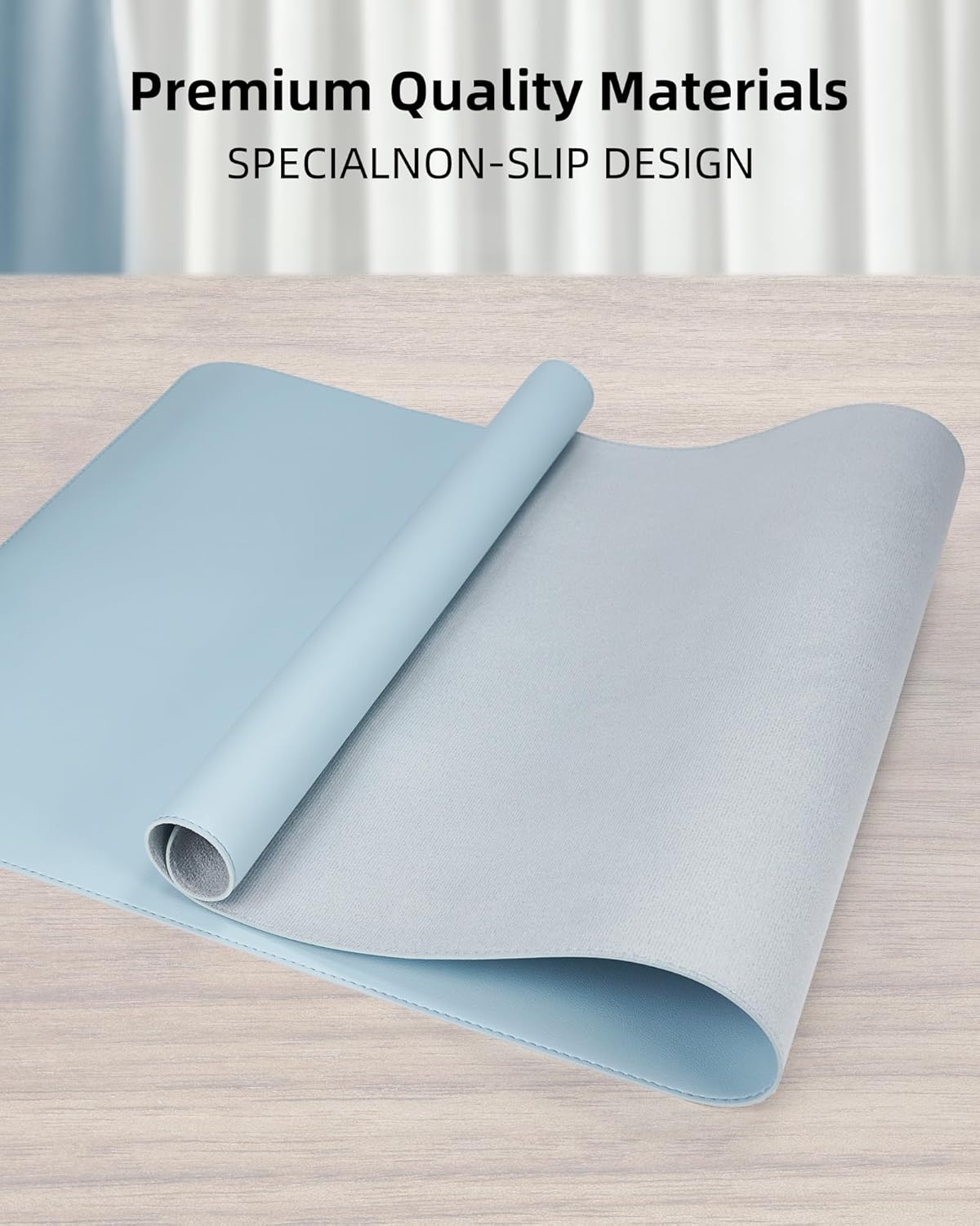 Non-Slip Desk Pad,Mouse Pad,Waterproof PVC Leather Desk Table Protector,Non-Slip PU Leather Desk Blotter, Easy Clean Laptop Desk Writing Mat for Office Work/Home/Decor(Light Blue, 24" x 13.7")
