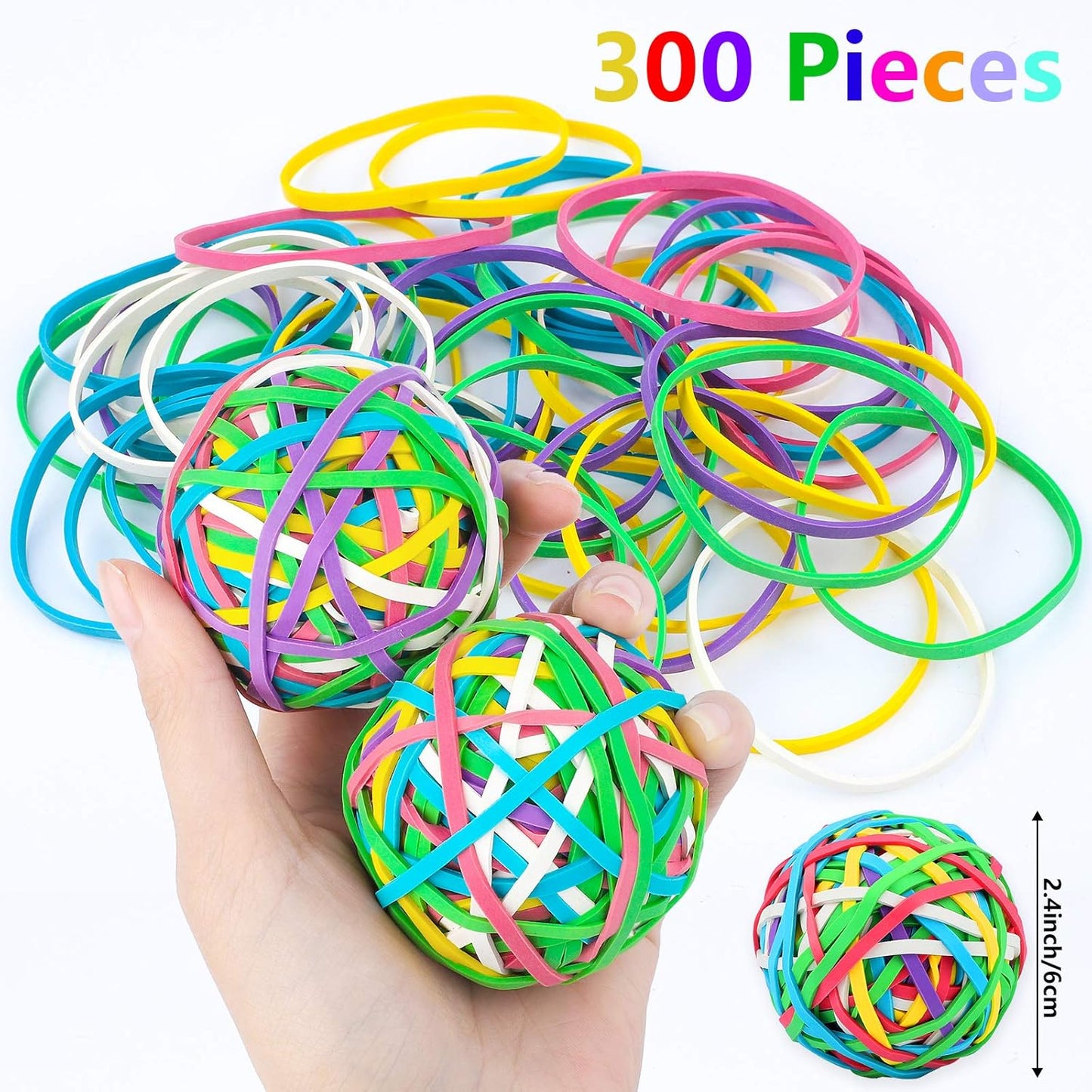 2 Pack Coloured Rubber Bands, Elastic Stretchable Band Ball Document Organizing for Office, Home, 300 Pieces