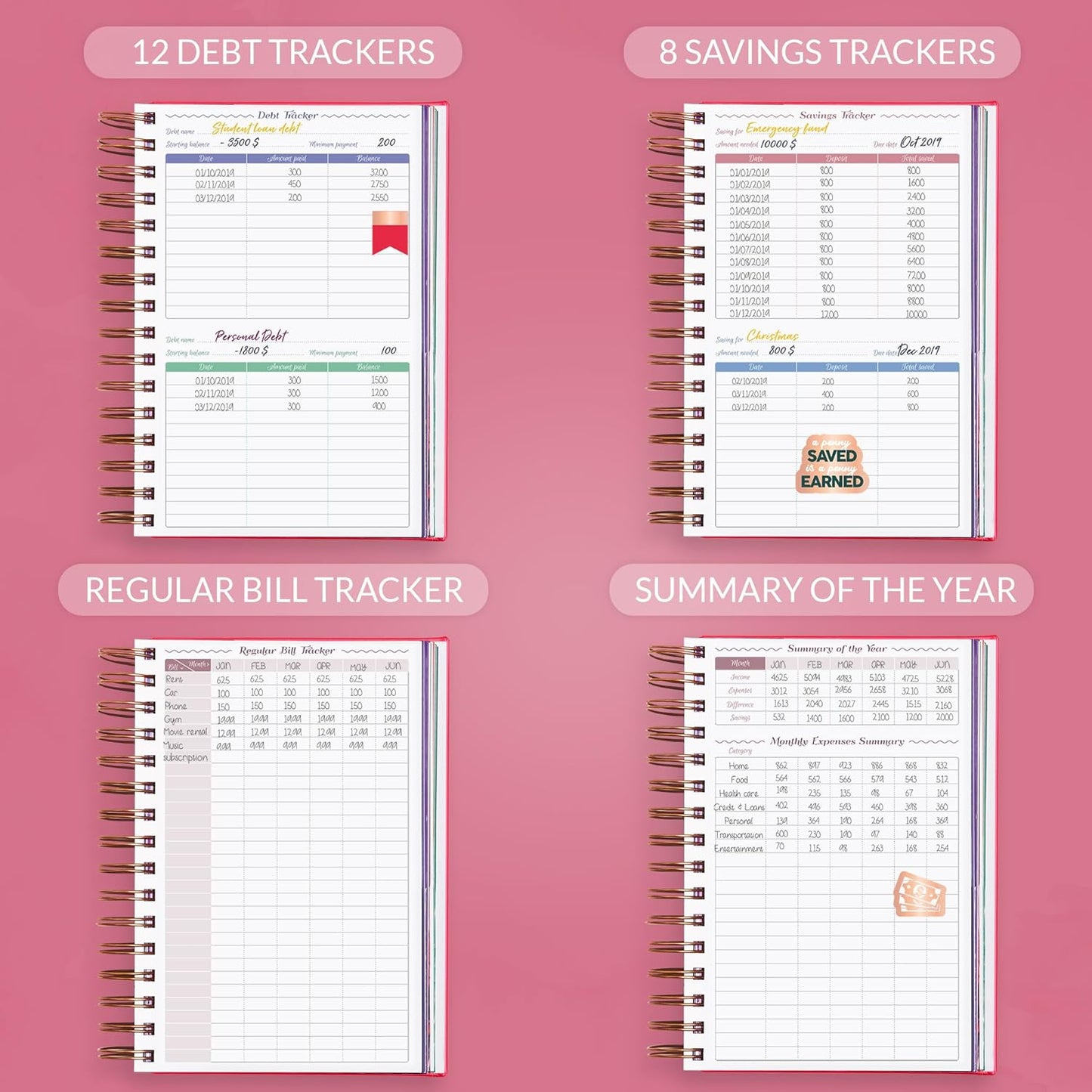 GoGirl Budget Planner & Monthly Bill Organizer – Monthly Financial Book with Pockets. Expense Tracker Notebook Journal, Compact (Hot Pink)