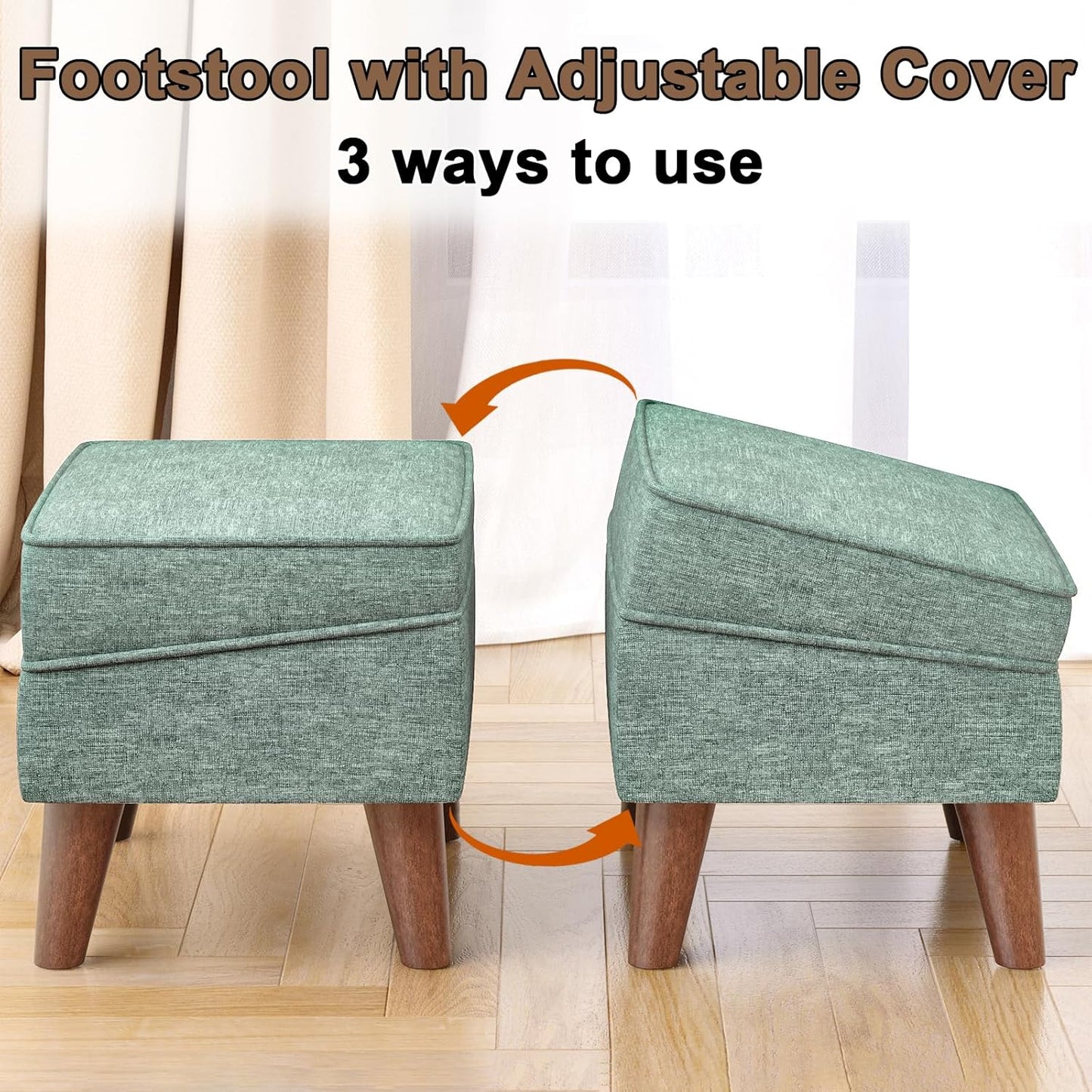 Small Footstool Ottoman, Footstool with Adjustable Lid, 11" Ottoman Foot Rest with Storage for Living Room, Bedroom, Couch, Enterway, Green