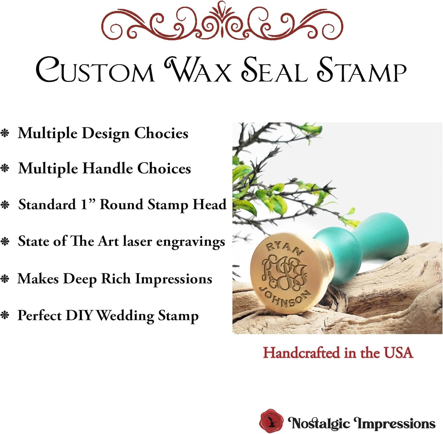 Custom Wax Seal Stamp Kit with Your Monogram & Name-Multiple Font Options-USA Handcrafted
