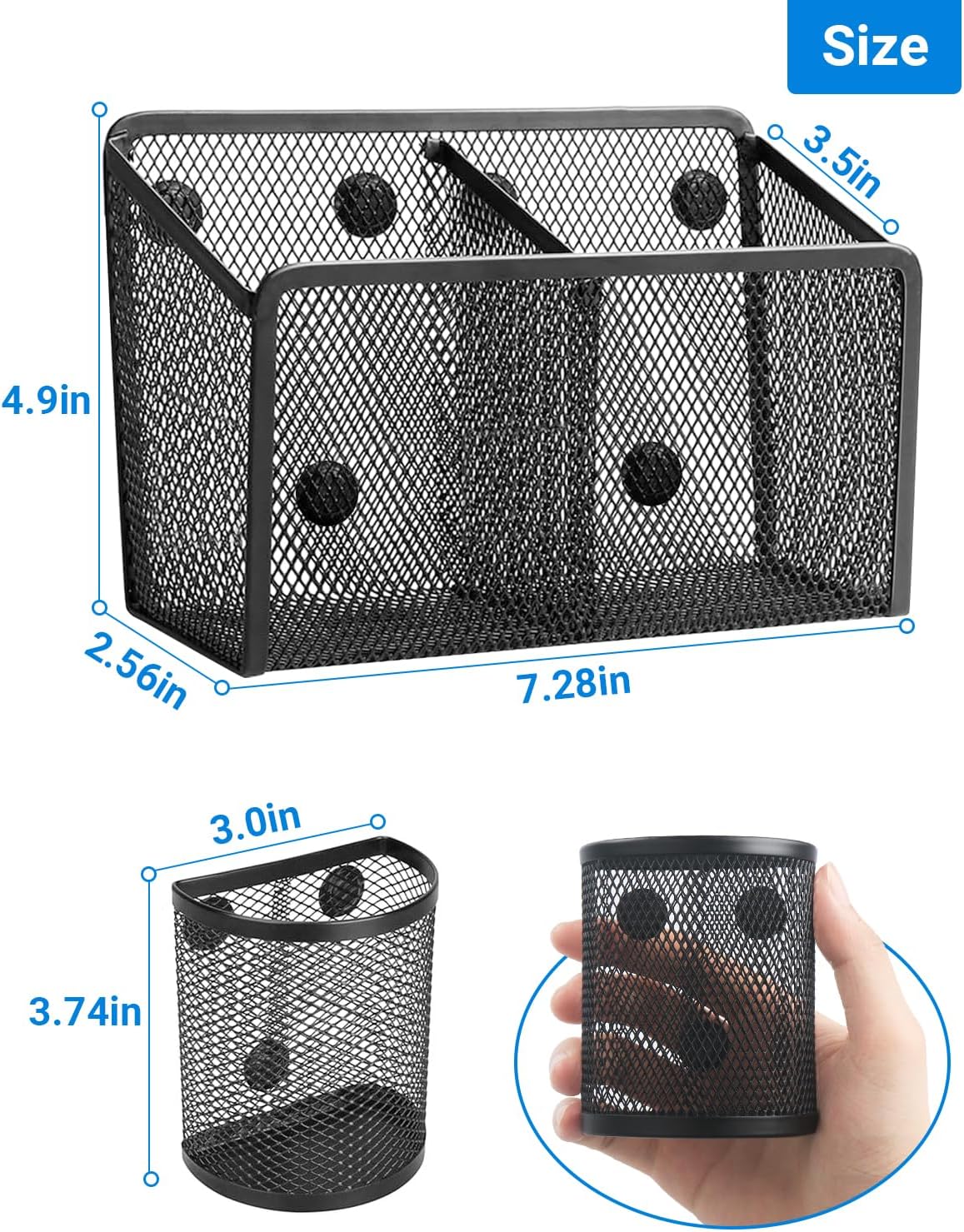 Magnetic Pen Holder, Metal Strong Magnet Pen Cup Magnetic Marker Storage Basket Locker Organizer for Whiteboard Refrigerator Fridge Locker Accessories Classroom Must Haves Teachers School Supplies