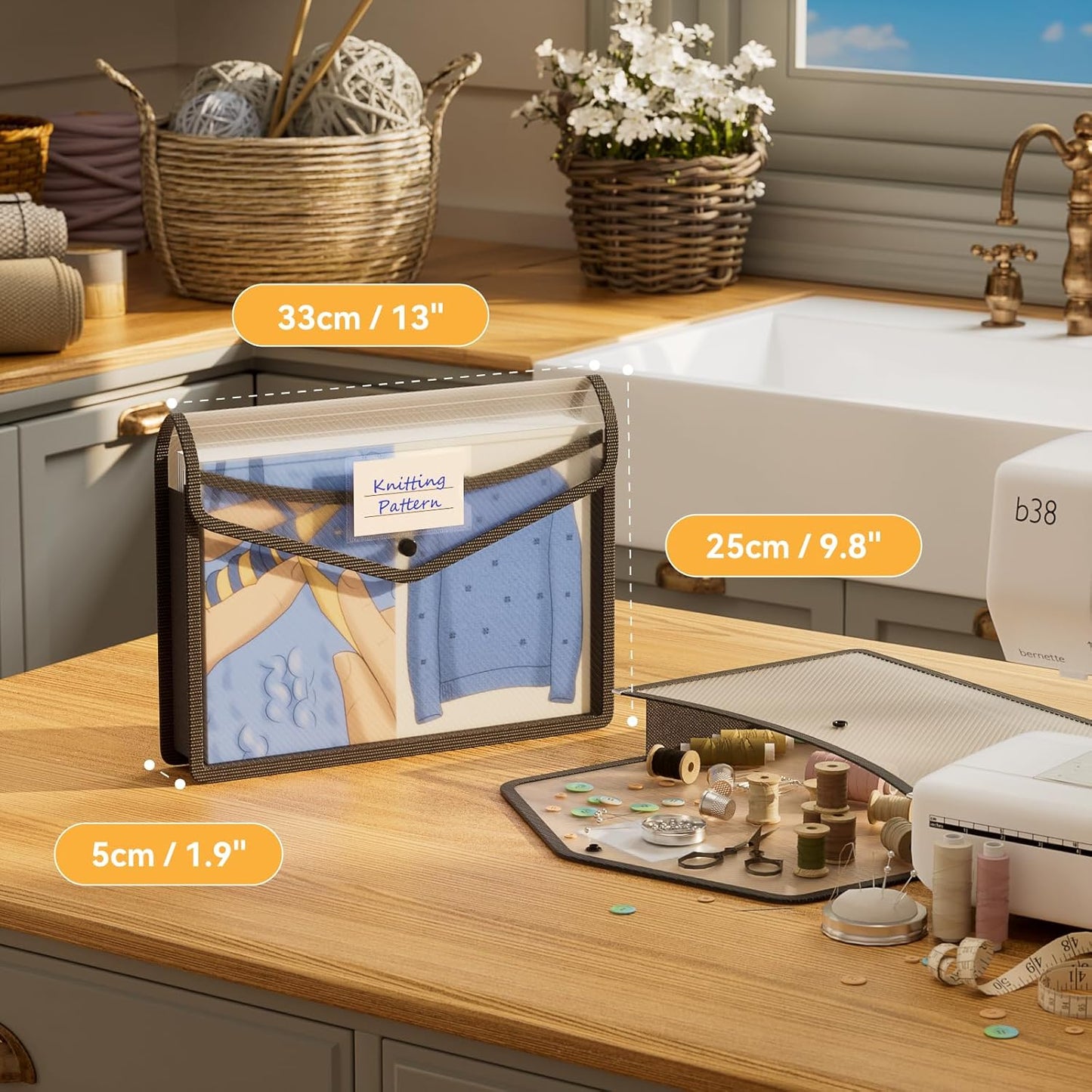 ABC life 6 Pack Plastic Expanding File Folder, Folders for Documents with Snap Closure, Black File Folder Organizer Holder, Transparent Accordion File Pouch,Large Capacity, Fit Letter/A4 Size - Black