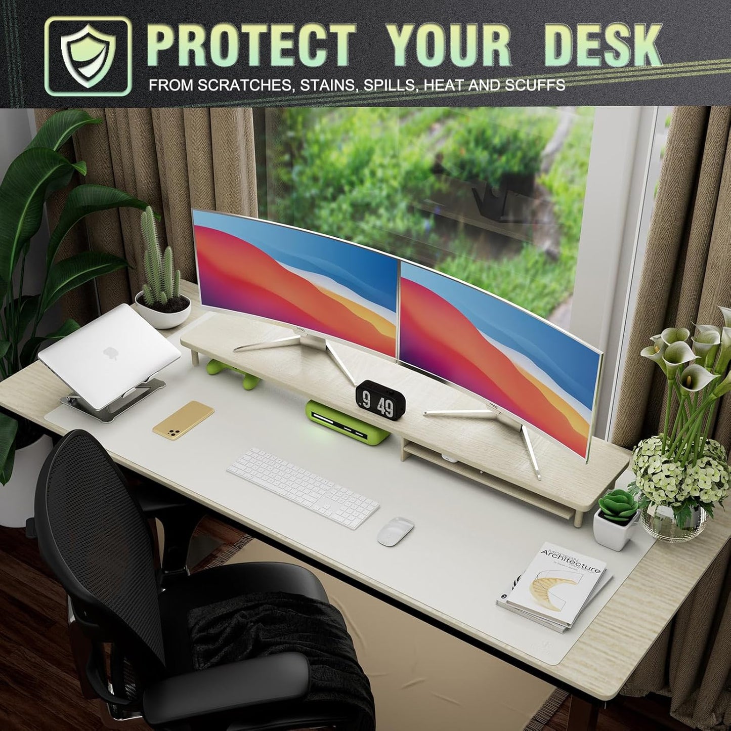 K KNODEL Large Office Leather Desk Mat, Mouse and Keyboard Pad, Computer and Laptop Mat, Desktop Protector and Cover, Writing Pad and Blotter (47.2"x23.6", White)