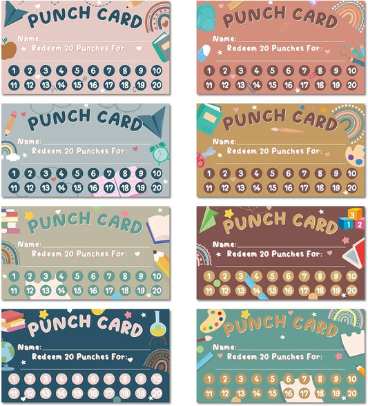Fumete 400 Pcs Punch Cards for Classroom Reward Cards Behavior Incentive Loyalty Awards for Kids Students Teachers School Business, 8 Styles, 3.5 x 2 in(20 Morandi Punches Style)