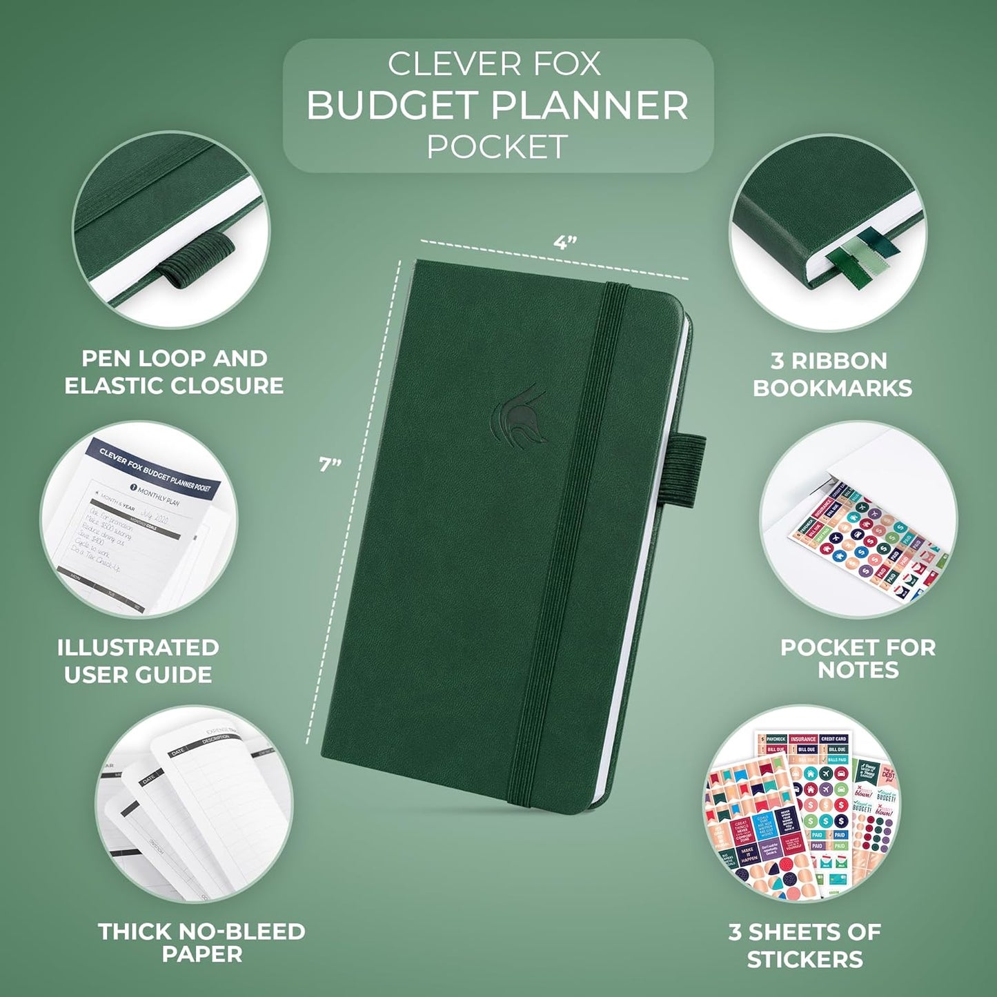 Clever Fox Budget Planner Pocket – Mini Expense Tracker Notebook. Monthly Budgeting Organizer, Finance Logbook & Accounts Book, Small (Dark Green)