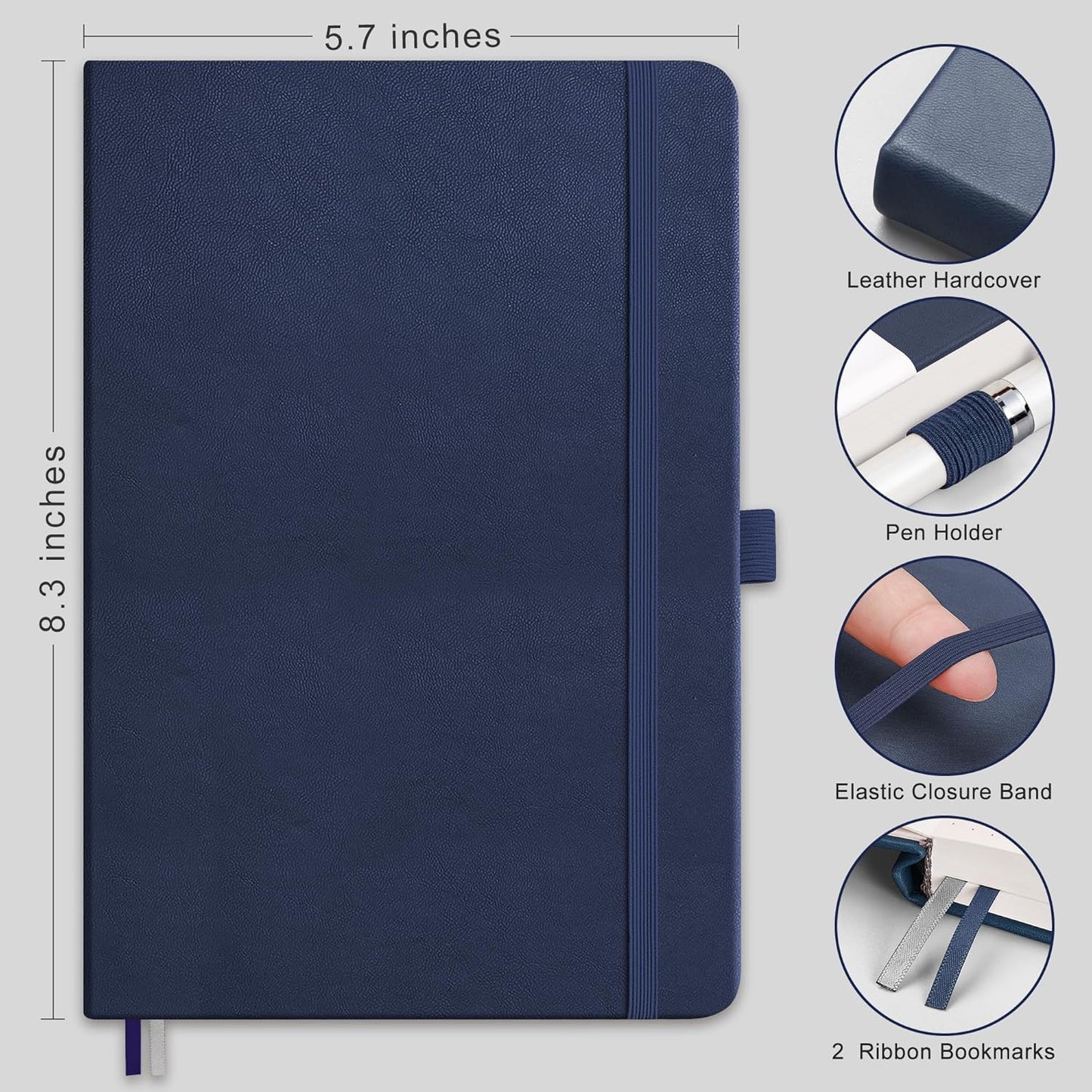 RETTACY Blank Journal Notebook, 2-Pack, 192 Pages per Pack, A5 Medium Size (5.7'' x 8.3''), Leather Hardcover, 100 GSM Thick Paper, for Sketching, Drawing, Painting (Black & Navy Blue)