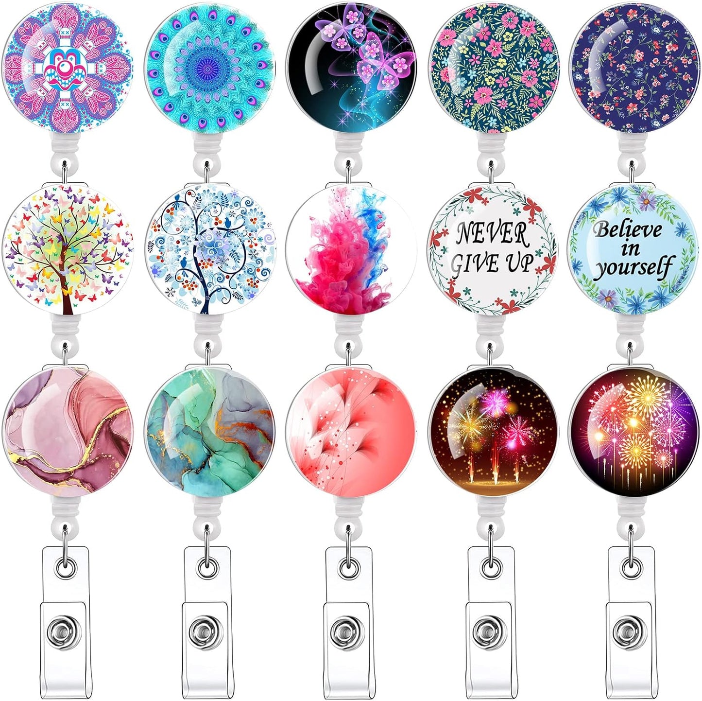 15Pcs Nurse Badge Reels Cute Retractable Badge Holder with Clip