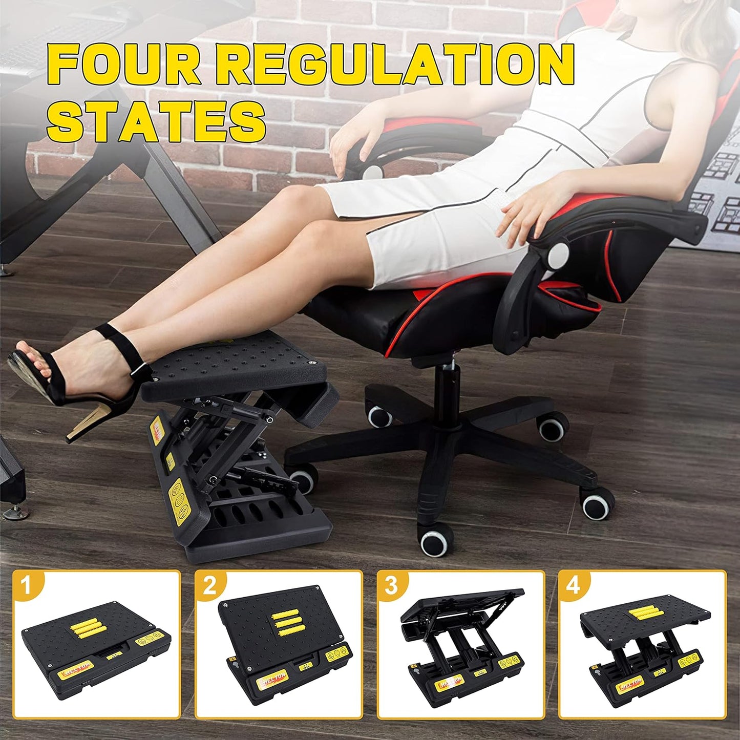 Footrest for Under Desk, Height Adjustable Footrest with Massage Roller and Thick Cushion, Foldable Ergonomic Foot Rest for Car, Office, Home, Train