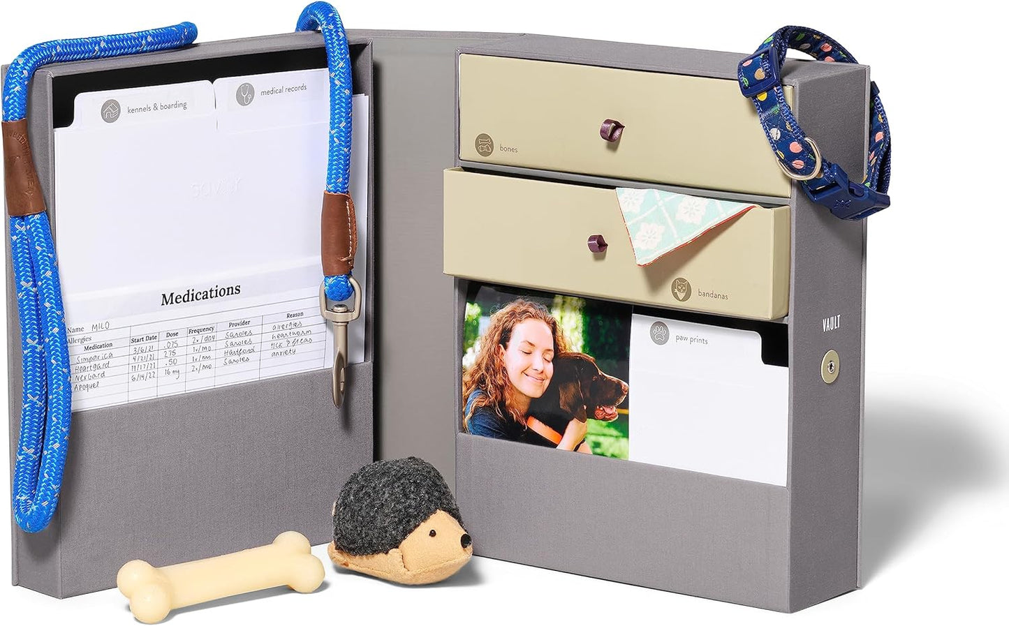 Savor | All-in-One Organizer | Gray Keep Vet Records, Tags, Collars and Fido's Favorite Toy Organized or Keep Cherished Pet Memories Safe in One Convenient Home with This Gift for Pet Parents