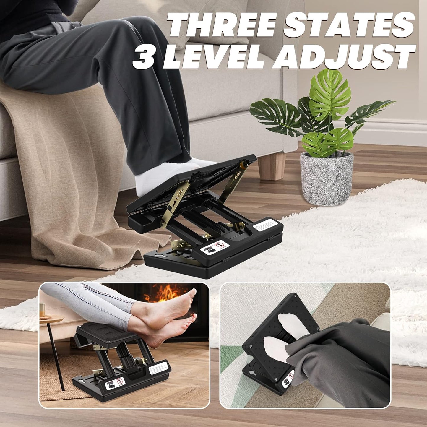 Foot Rest for Under Desk at Work, Height Adjustable Footrest with Massage Roller and Soft Pad, Foldable Ergonomic Foot Rest for Car, Underdesk, Home, Train(Grey)