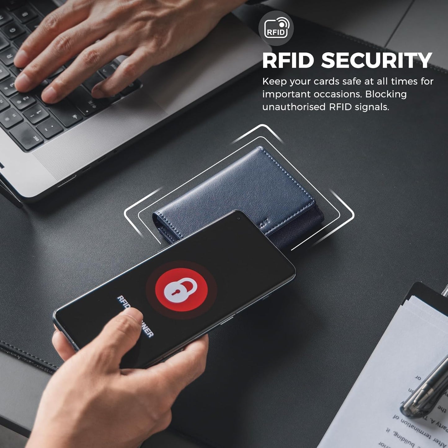 VULKIT Business Card Holder Premium Leather RFID Blocking Card Case With ID Window Magnetic Closure Holds Up to 40 Business Cards