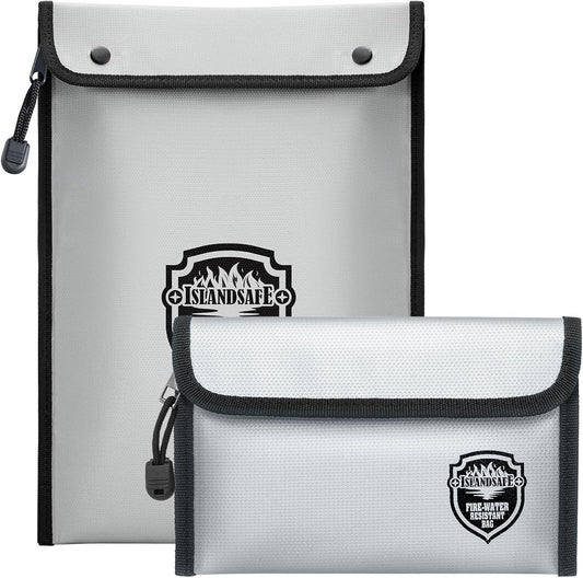 Fireproof Document Bag, Waterproof Money Bag Pocket with Zipper Closure, Storage Pouch for Valuables, A4 A5 Document File, Cash, Credit Card, Passport (Grey, small+big set)