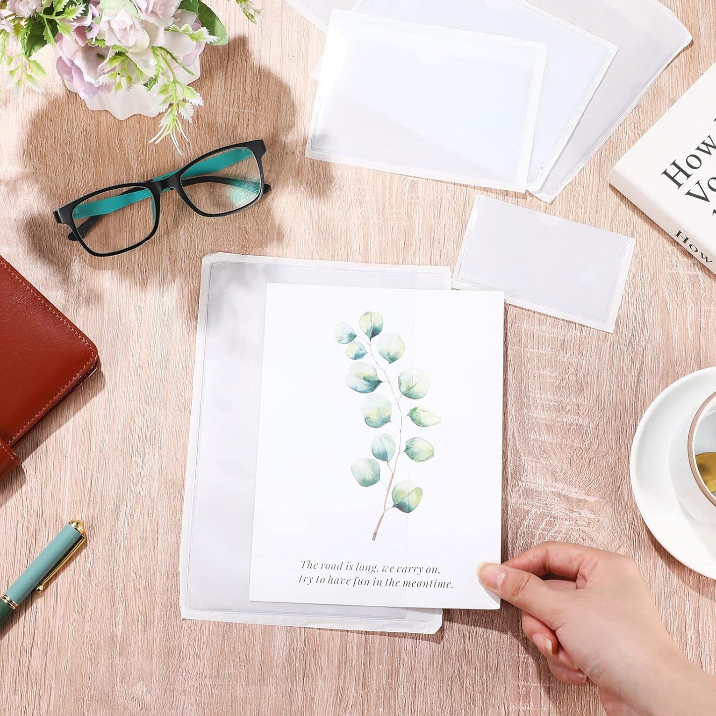 Outus 100 Pcs Clear Self Adhesive Pockets - Bin Labels for Storage Bins, Pocket Label Sleeves, Plastic Index Card Holder with Top Open for Organizing Bins Box Drawer(Mixed Sizes)