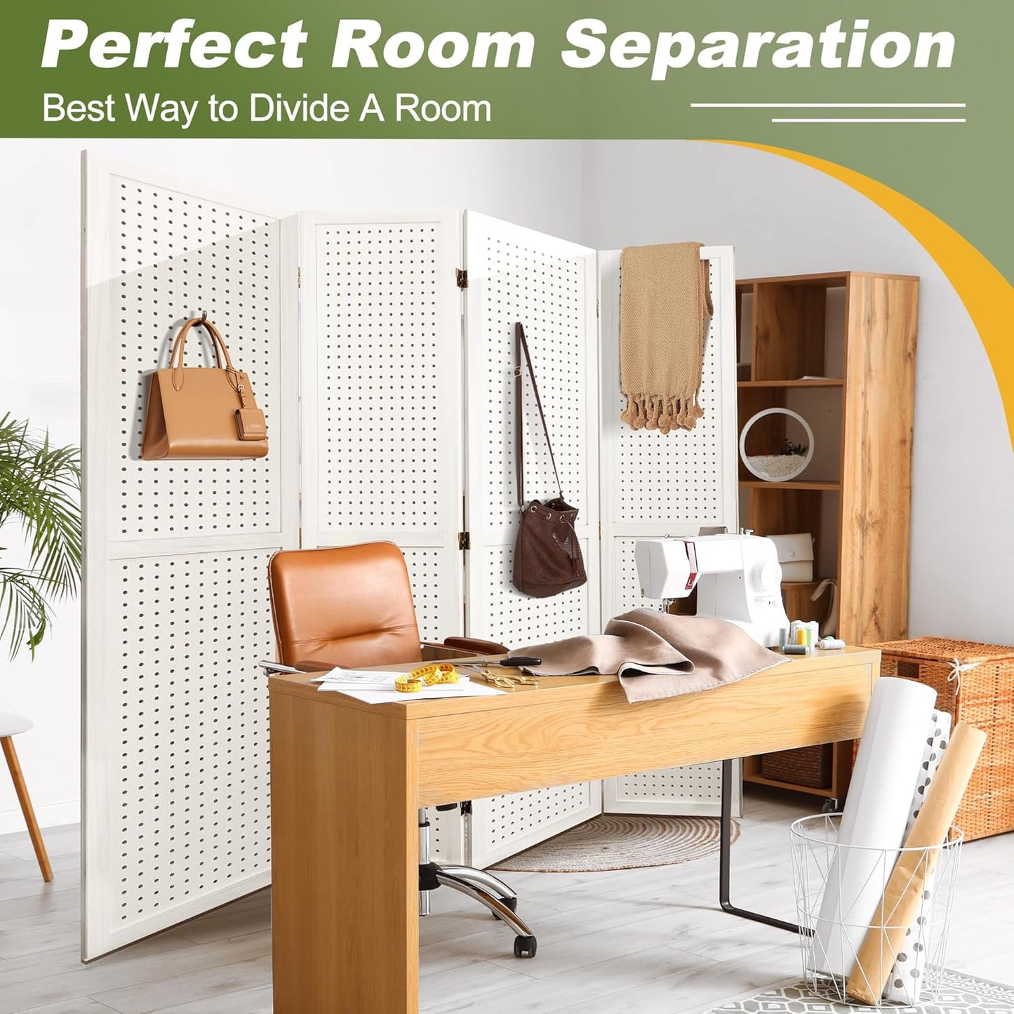NicBex Room Divider 4 Panel Pegboard Display 5.6FT Wood PegBoard Room Dividers, Folding Privacy Screens Portable Display Board Wall Divider for Craft/Art Shows, Room Separation, White