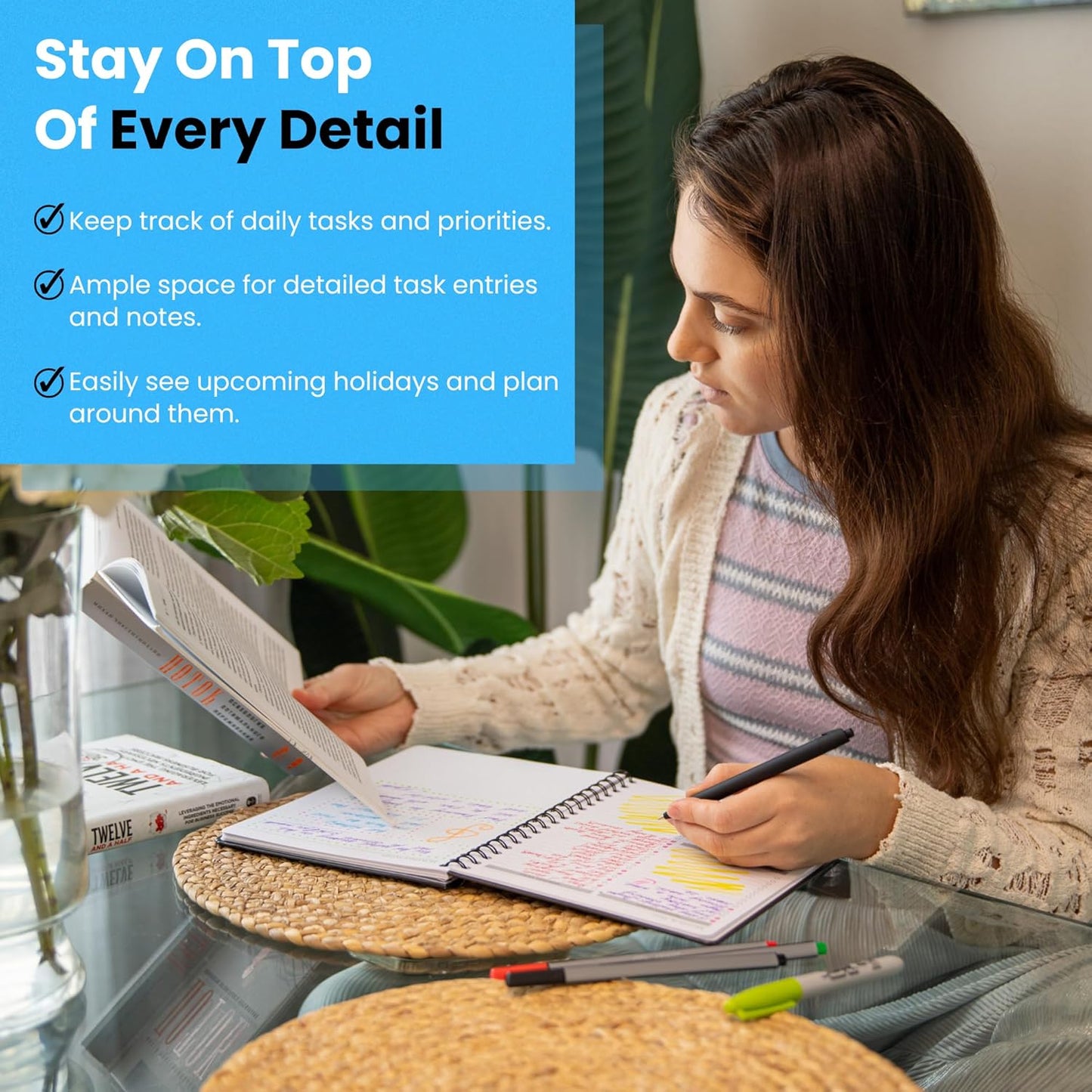 Undated Monthly Planner 2025-2026 - 18 Month Monthly Calendar Planner Book for School Office and Home - Hardcover Blank Planners for Goals Tasks and Dates - B5(6.9" x 9.8") Black