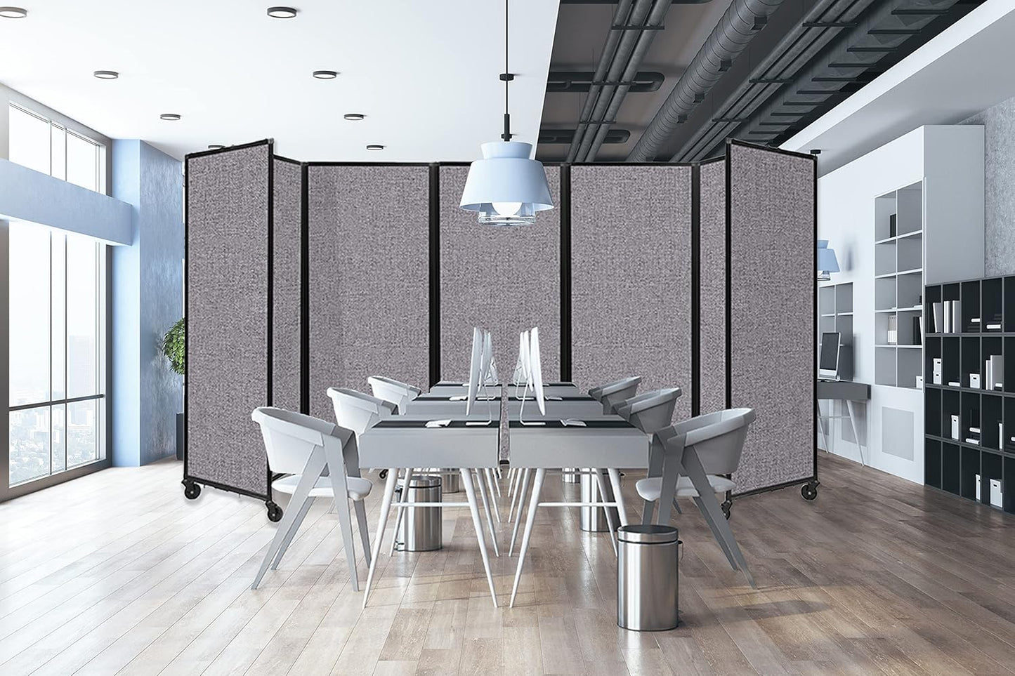 Versare Room Divider 360 Portable Wall Partition | Folding Panels | Large Freestanding Divider | Locking Wheels | Temporary Room Separator