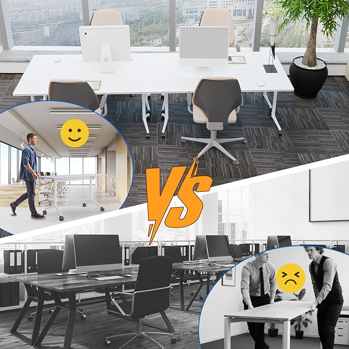 Conference Table, Folding Conference Desk Modern White, Seminar Table with Wheels, 2-10 People for Office, Meeting Break Room (2, 1915, 71IN)