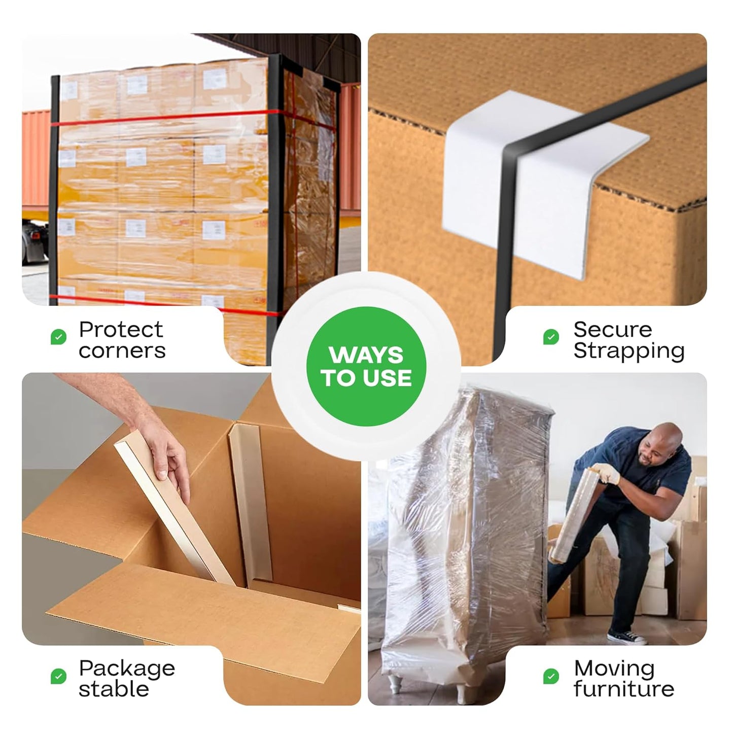 IDL Packaging Cardboard Edge Protectors 2" x 2" x 18", Full Pallet of 5600 pc, White - V-Board Reinforced Corner Protectors - Regular-Duty Cardboard Corners for Shipping